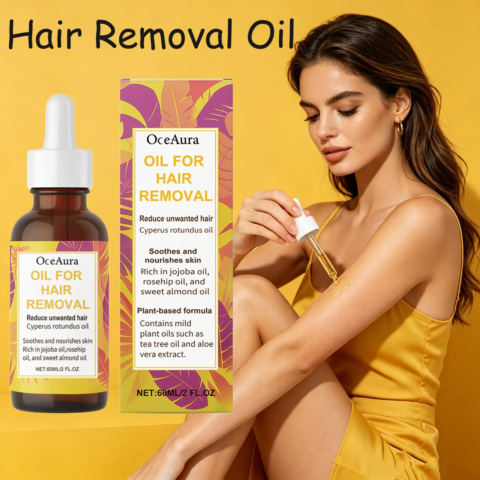 OceAura Hair Removal Oil For Arms Legs Armpits Plant Extract Containing Moisturizing Non-Greasy Soothing Hair Removal Serum 60mL