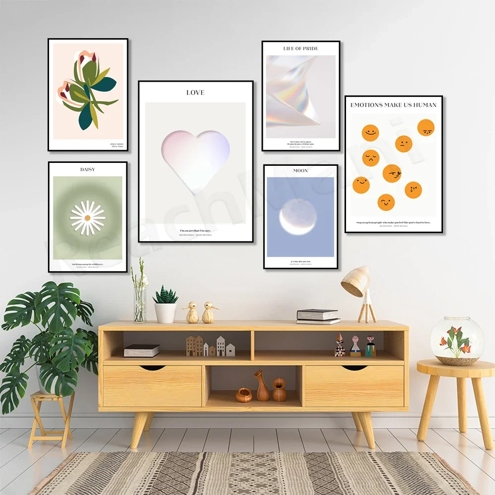 Magic star and rainbow, tulips, love wall art, daily affirmations, moon poster, green daisy, gradient vintage eclectic printable