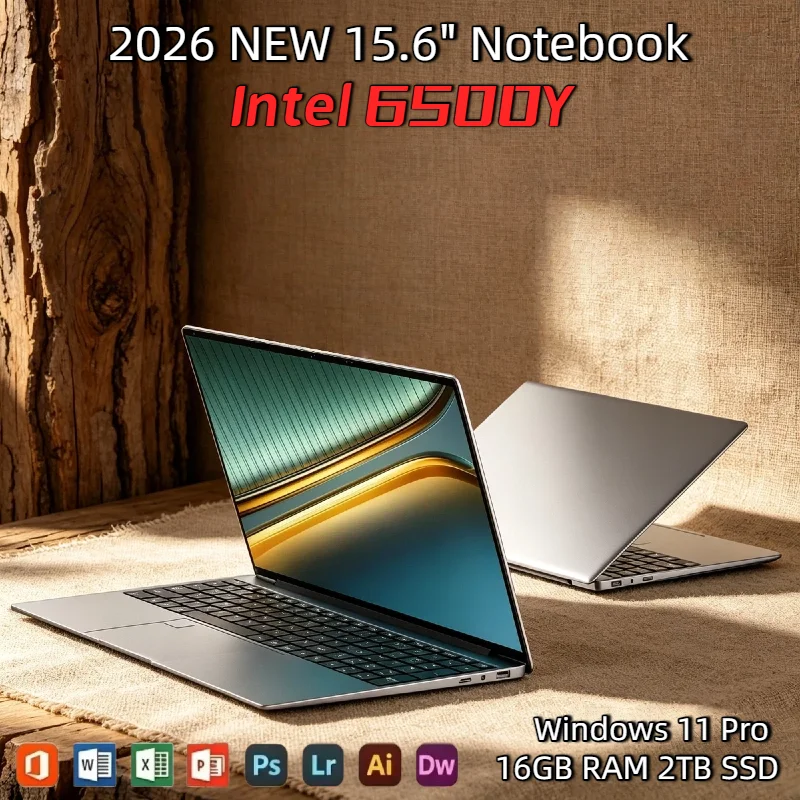 Backlit Fingerprint 15.6 Inch Laptop Large Screen 32GB RAM 2TB SSD Intel 6500Y Office Windows 11 Notebook 5000mAh Gamer PC Pro