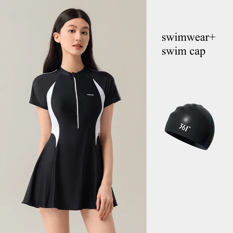 361Women Professional WaterProof Sport Beach Surfing SwimWear Glasses One Piece Quick-Drying Athletic Bathing Push Up Swim Skirt