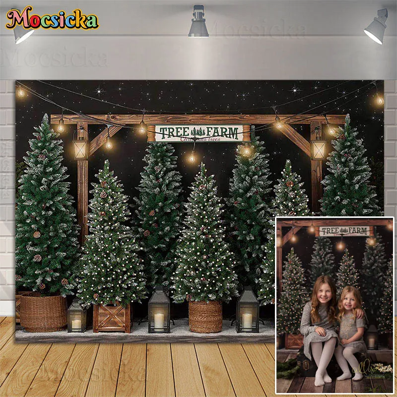 

Tree Farm Under The Stars Photography Backdrop Winter Christmas Pine Trees Family Portrait Kids Birthday Background Photo Studio