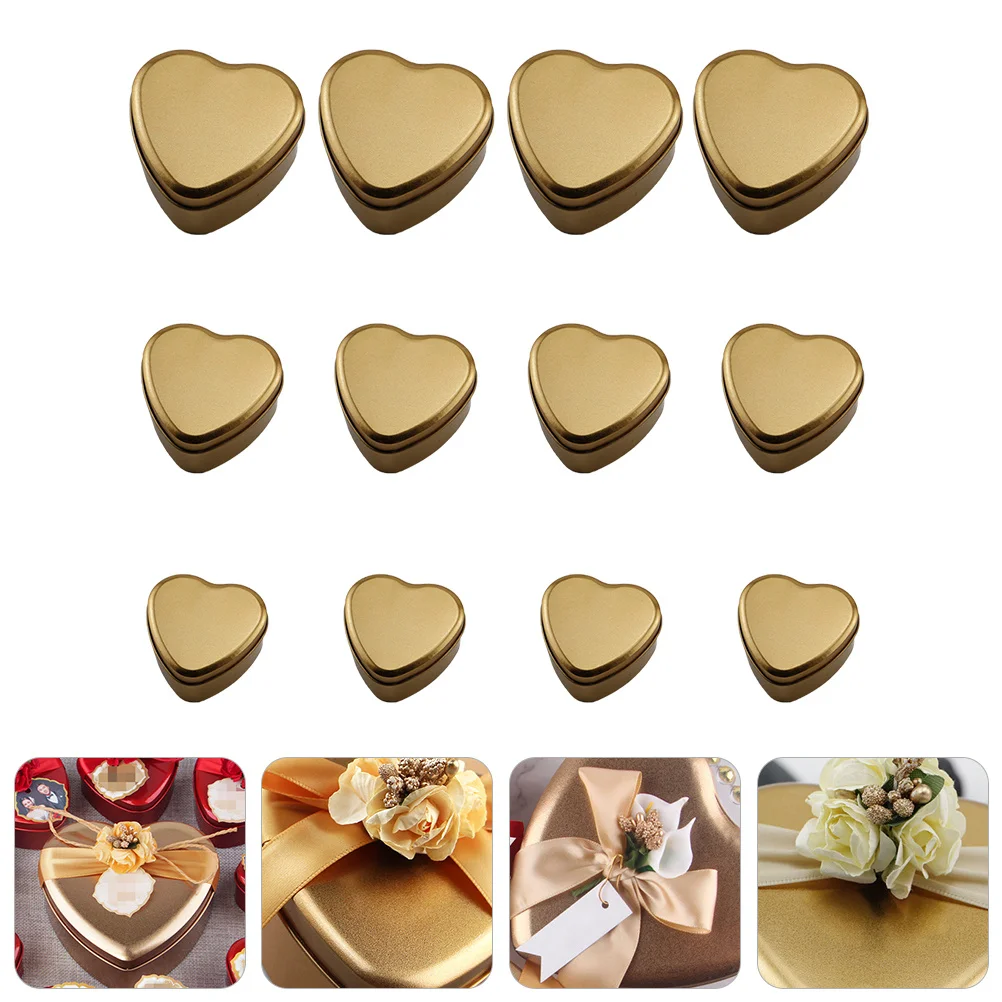 

12Pcs Heart Shape Tinplate Candy Boxes Durable Reusable Party Favor Cookie Box Wedding Festival Storage Candy Box