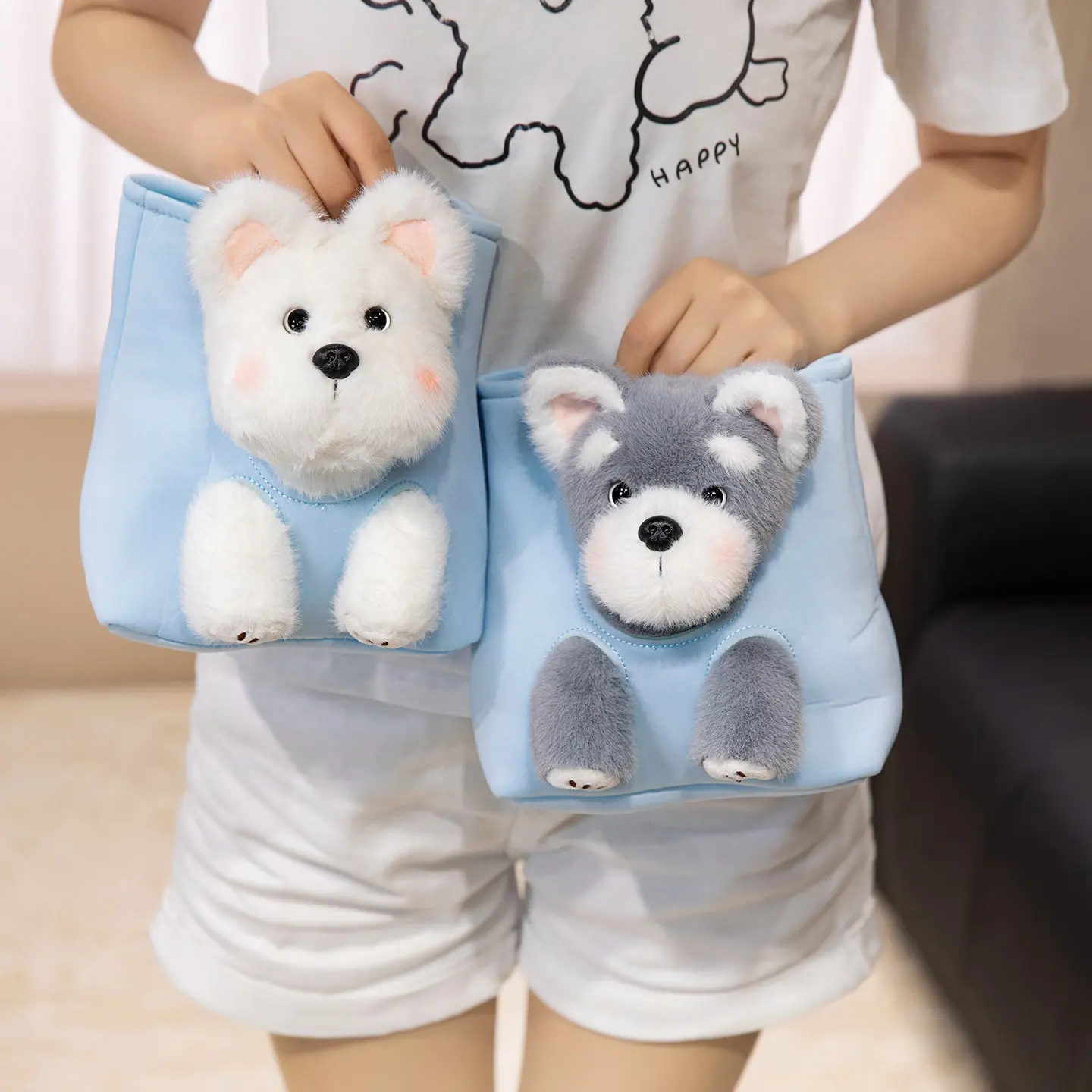 Sac à dos amusant en peluche chien Kawaii de 18cm, Golden Retriever Schnauzer West Highland, jouet en peluche, décoration de la maison, cadeau pour enfants