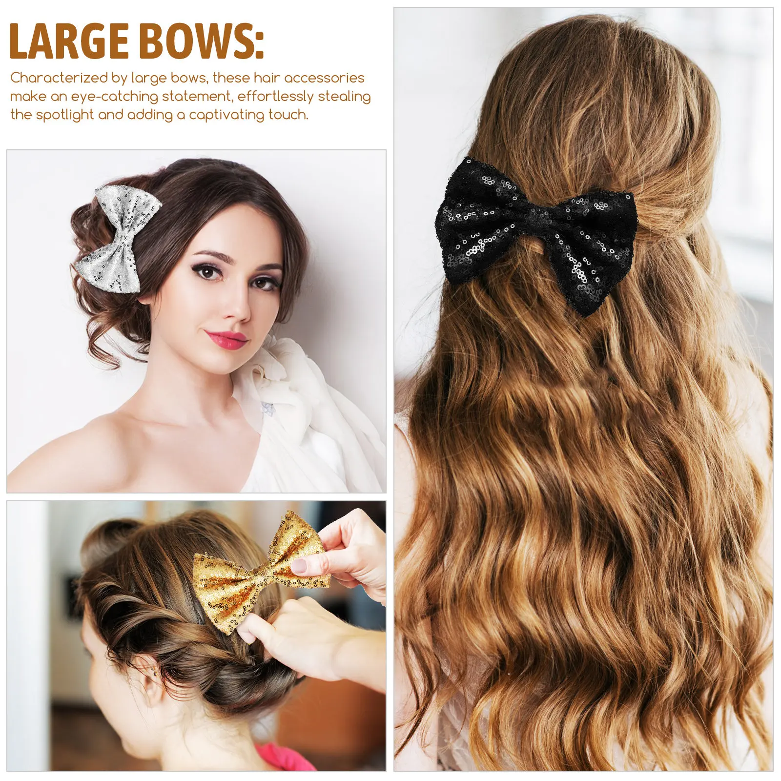 

3Pcs Sparkly Hair Bows Glitter Sequin Clips Large Bow Hair Accessories for Teens Women Alligator Clips Bow Barrettes