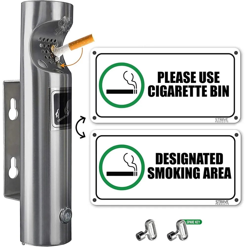 

Настенная сигарета с табличкой для курения (нержавеющая сталь) — уличная пепельница для ресторанов, баров, офисов и