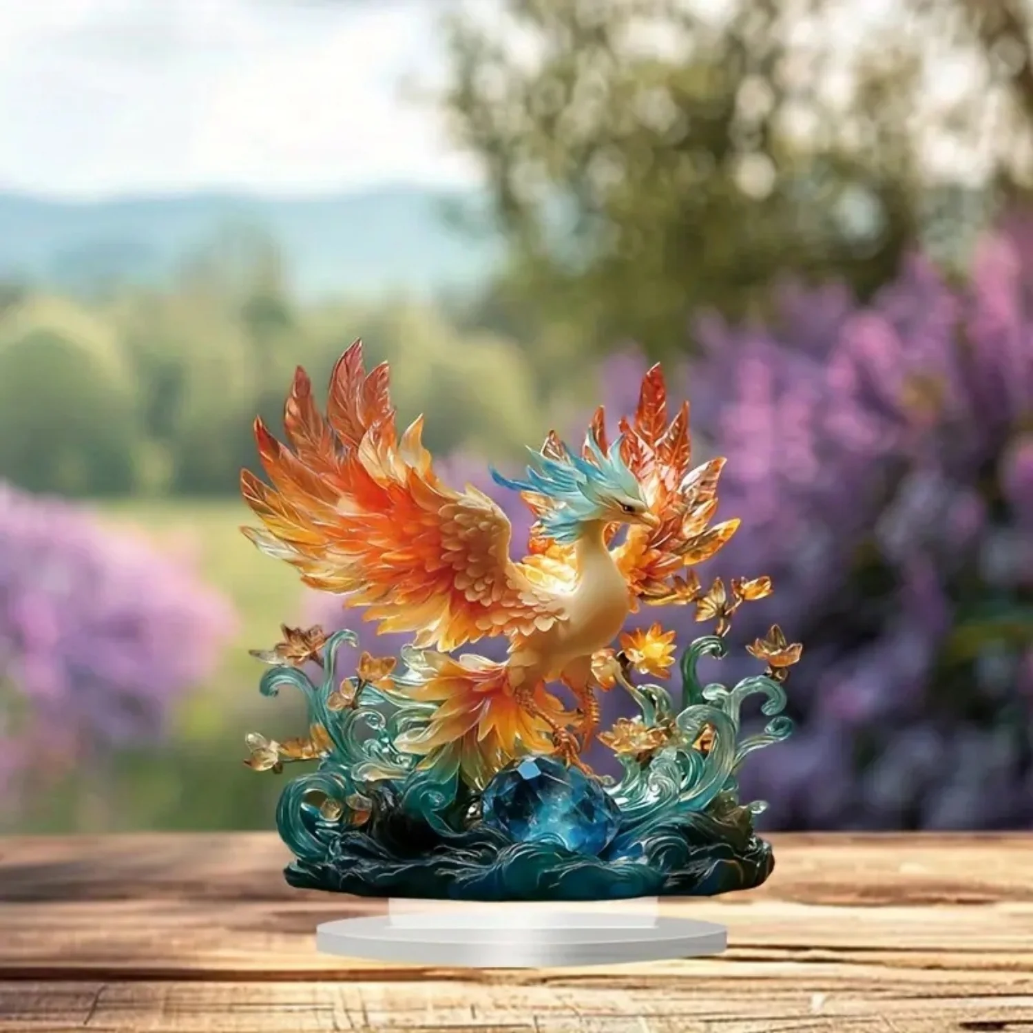 Crystal Phoenix Acrylic Statue,2D Flat Figurine,Home,Office,Cafe,room,Studio,display Case,Table Ornament Desktop Decor Kit