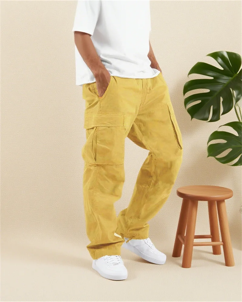 

2025 new men work pants, European and American men loose straight leg casual pants, men workwear pocket pants