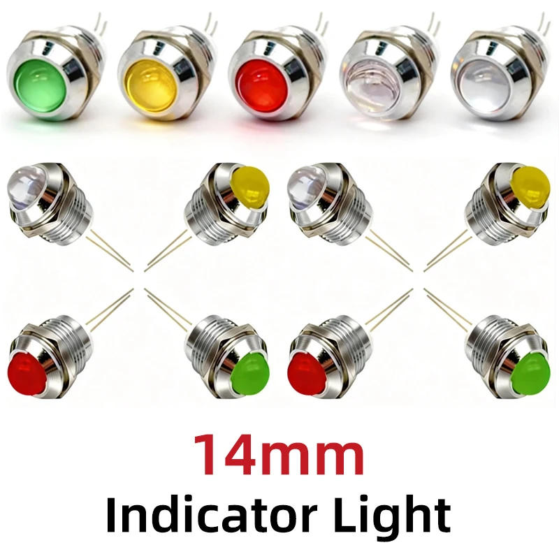 

14mm LED Indicator Light Wiring Power Signal Lamp Large Size Metal LED Lights