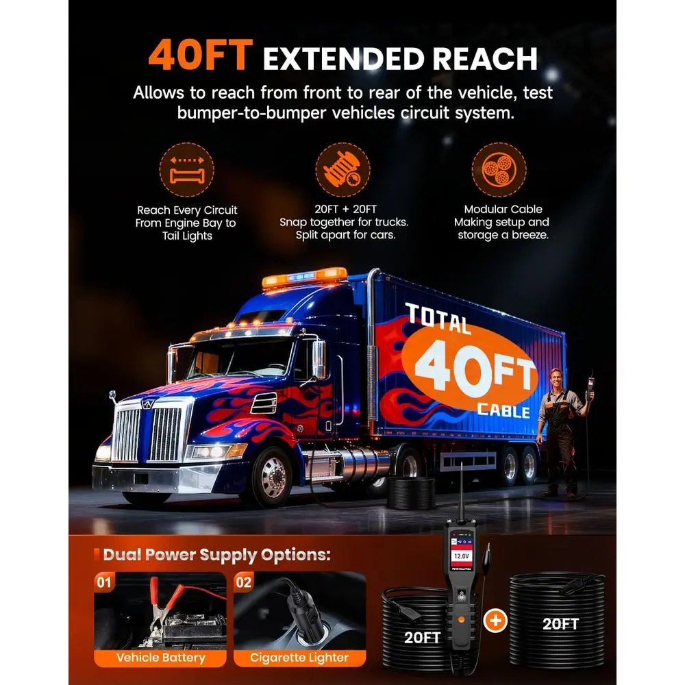 Automotive Power Circuit Probe, 12-24 VDC Car Electrical System Diagnostic Test Tool, AC/DC Continuity Load Circuit Tester, Digi