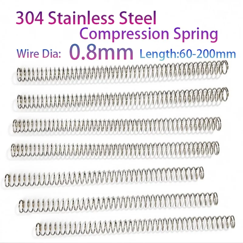 304 Stainless Steel Compression spring,Reset Spring WireDia0.8mm,Outer Dia3-12mm,Length60-200mm 4-10Pcs / Pack