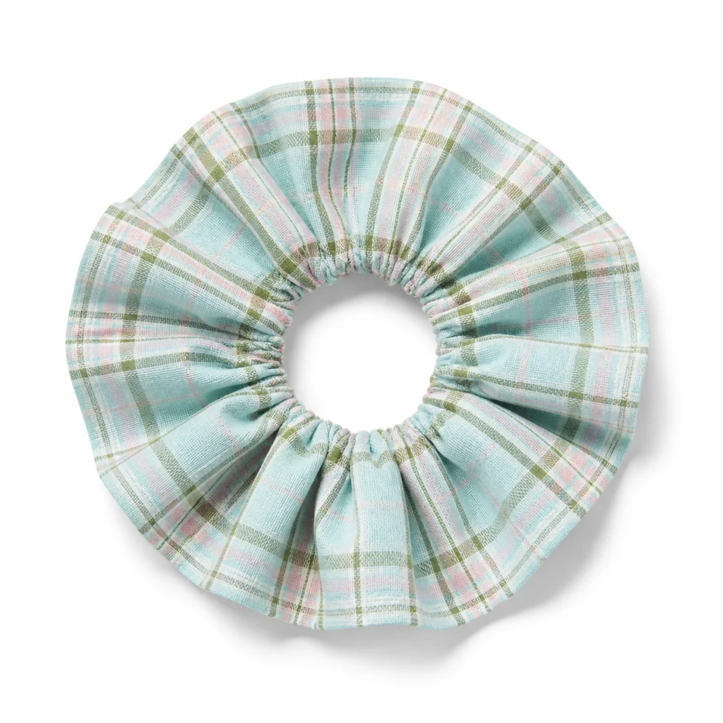 mint-garden-plaid-single-layer-scrunchie-handmade-hair-tie-for-women