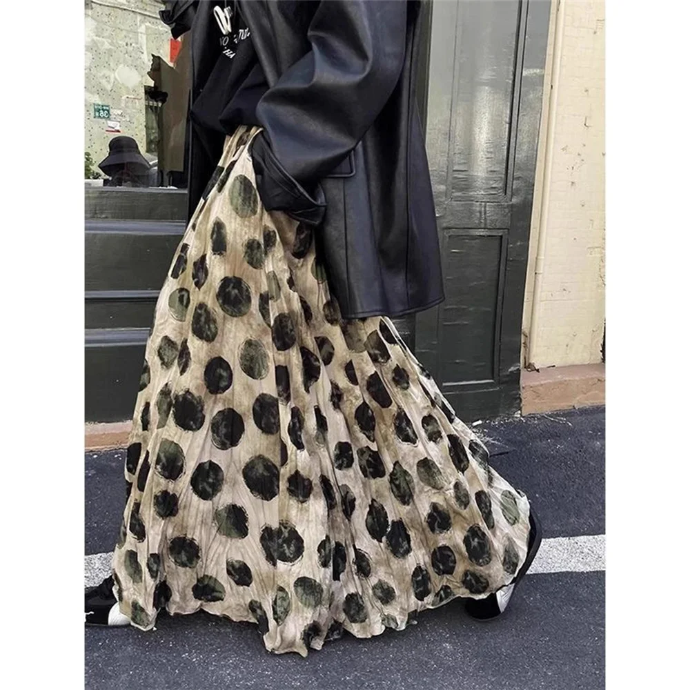 Vintage Elegant Green Dot Skirt Women High Waisted Holiday Beach Bohemia Skirt A Line Skinny Print Tie Dye Pretty Style Skirt