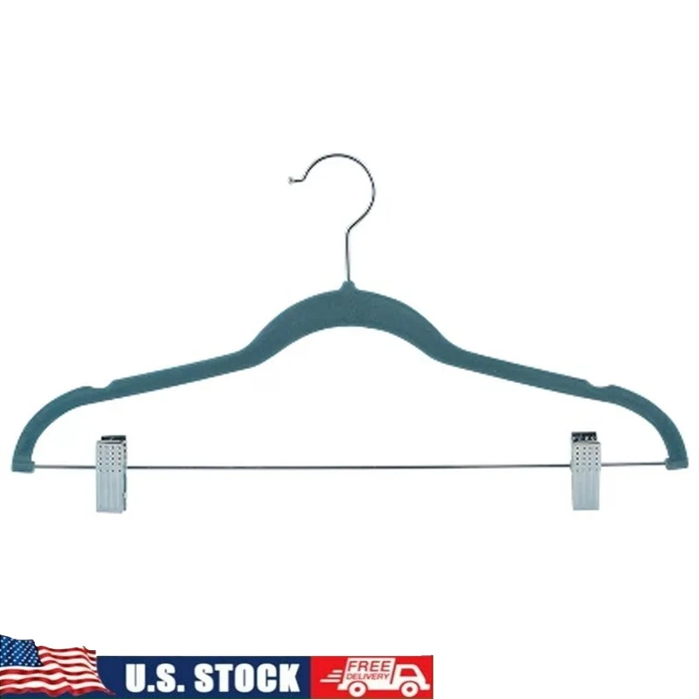 

12 Pack Velvet Non-Slip Suit Hangers with Clips Durable Clothes Hangers Pants Skirts Dresses Slim Design Space Saver