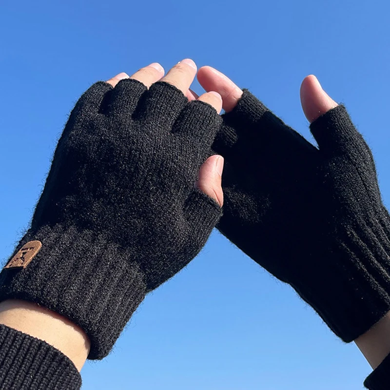 Guantes de medio Dedo de punto para hombre y mujer, manoplas cálidas de invierno para pantalla táctil, equitación al aire libre, trabajo, estudiar, 4 colores