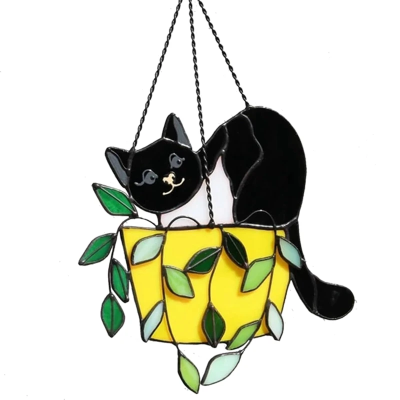 

Cat In A Flowerpot Suncatcher Stained Glass Window Hangins, Crystal Suncatcher, Acrylic Suncatchers Kit, Wall Art