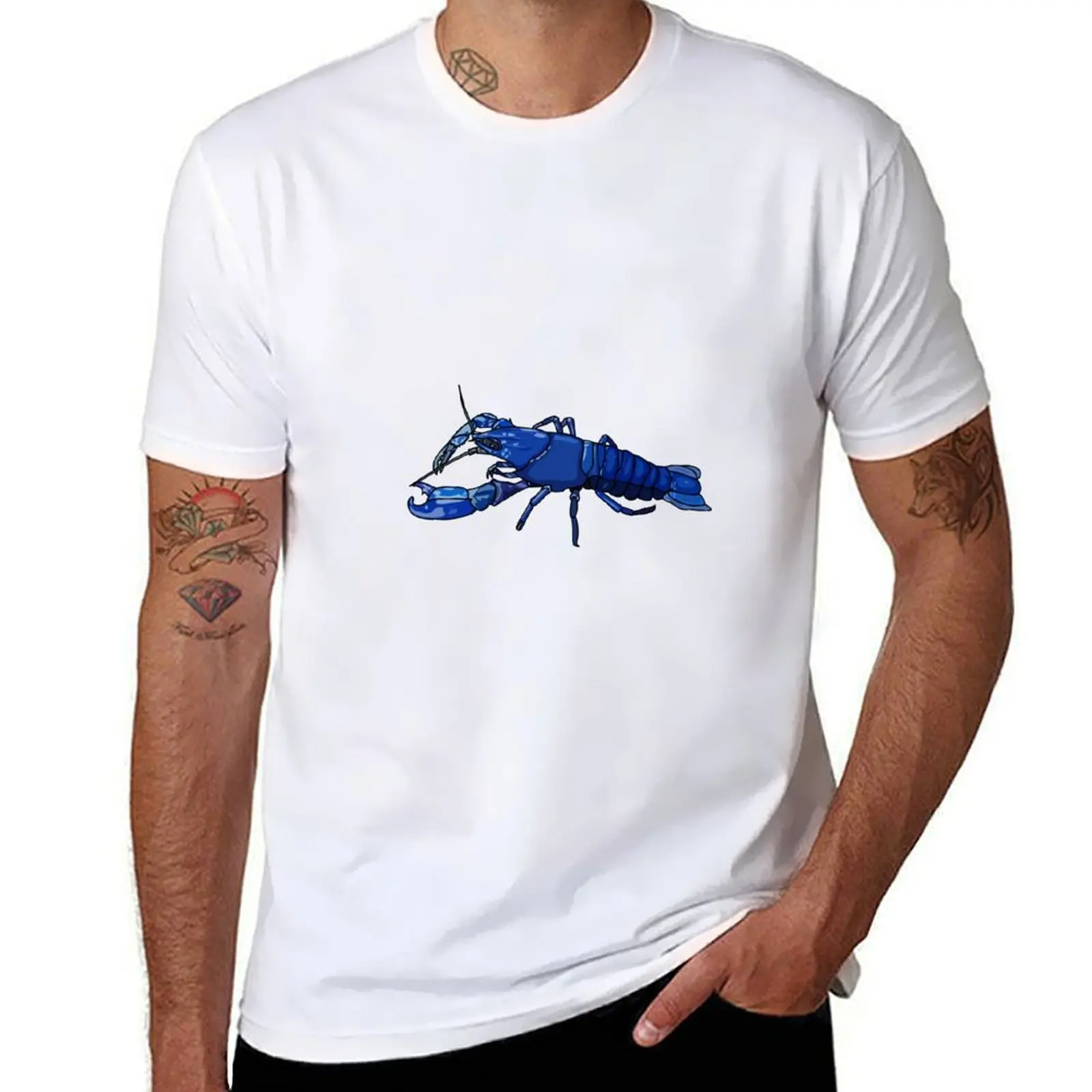 

cotton man T-Shirt crayfish soft t cartoon Blue cotton for t shirts marron illustration for man shirts