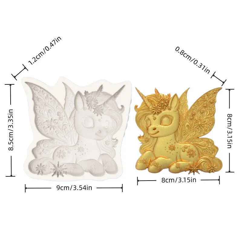 Ice and Snow Unicorn Fondant Mold, Butterfly Wing Shaped Silicone Mold, Winter Fairy Tale Dessert Fondant Chocolate Making Tool