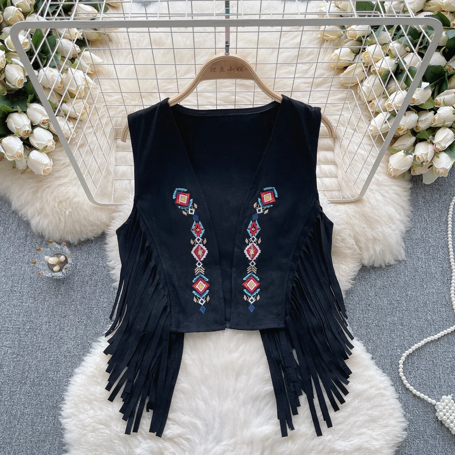 Bohemian Vests Top Women for Women Geometric Embroidery Tassel V-neck Sleeveless Coats Outwear Chalecos Summer Dropshipping