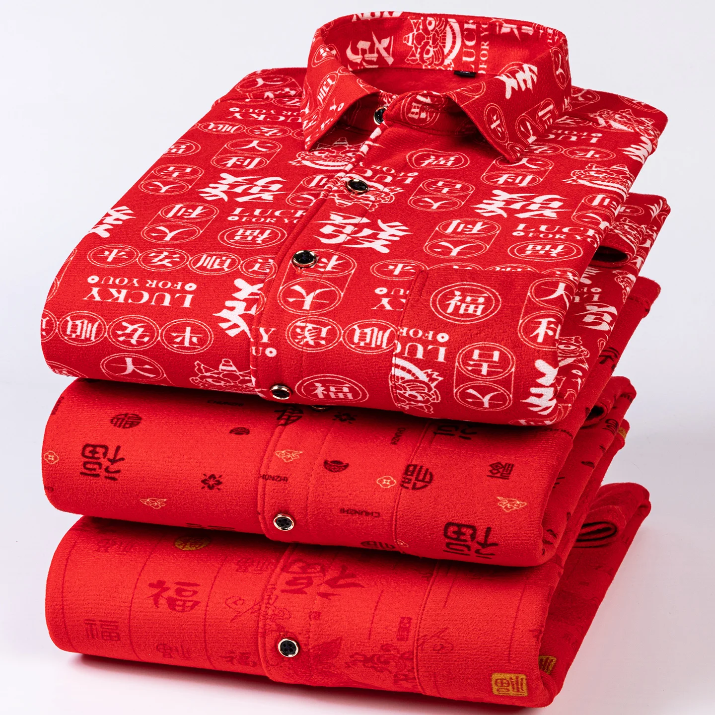 Plus Größe Neue Festliche Winter Warme Verdickte Langarm Shirts Für Männer Einzelne Tasche Casual Trends Mode Elegante Druck Kleidung