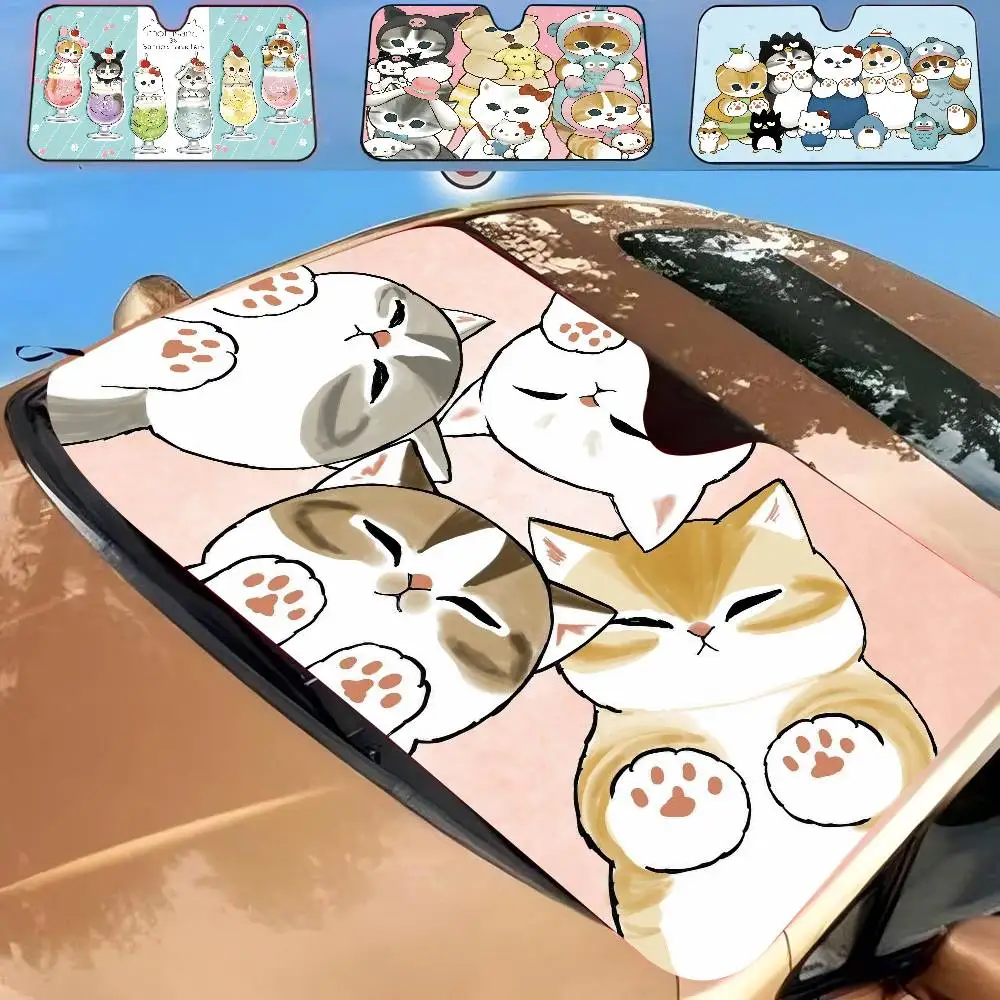 Mofusand Cute Summer Car Sunshade Front Windshield Sunshade Sunblock Thermal Insulation Sunshade Umbrella Retractable