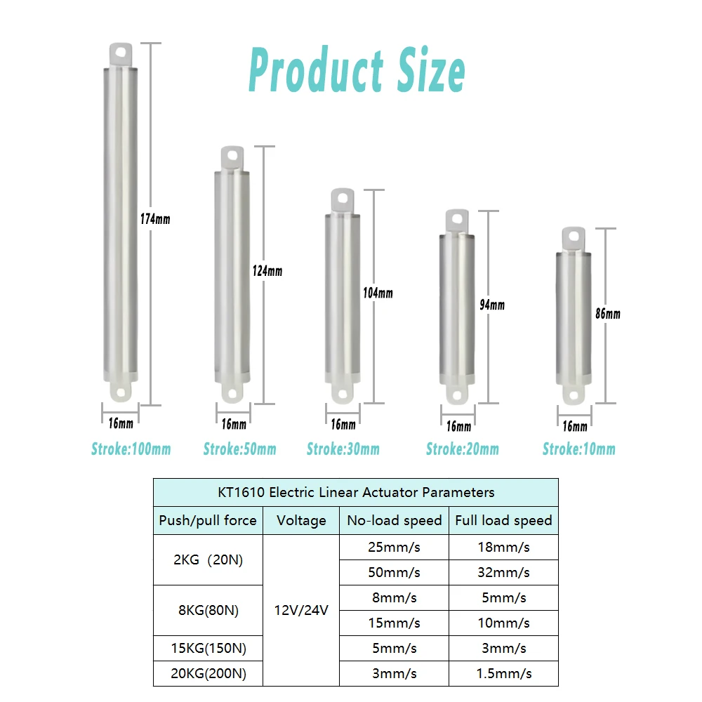 16mm Mini Telescopic Pen Type Linear Actuator 12V/24V Metal Electric Push Rod 10/20/30/50mm Load 20Kg For RC Truck Car Boat Toy