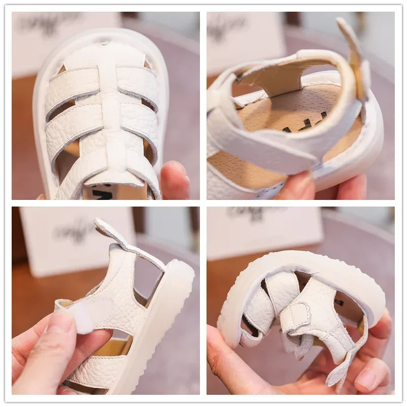 Baby Girls Boys Sandals Summer Anti-collision Infant Toddler Shoes Genuine Leather Soft Bottom Kids Children Beach Sandals