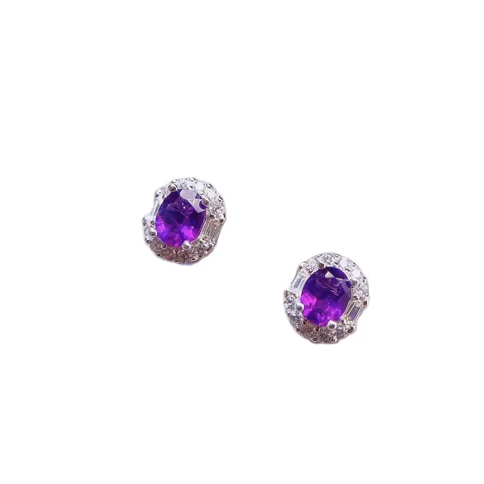 

SHILOVEM 925 sterling silver Natural Amethyst stud earrings fine Jewelry women party wholesale new gift 4*5mm le040588agz