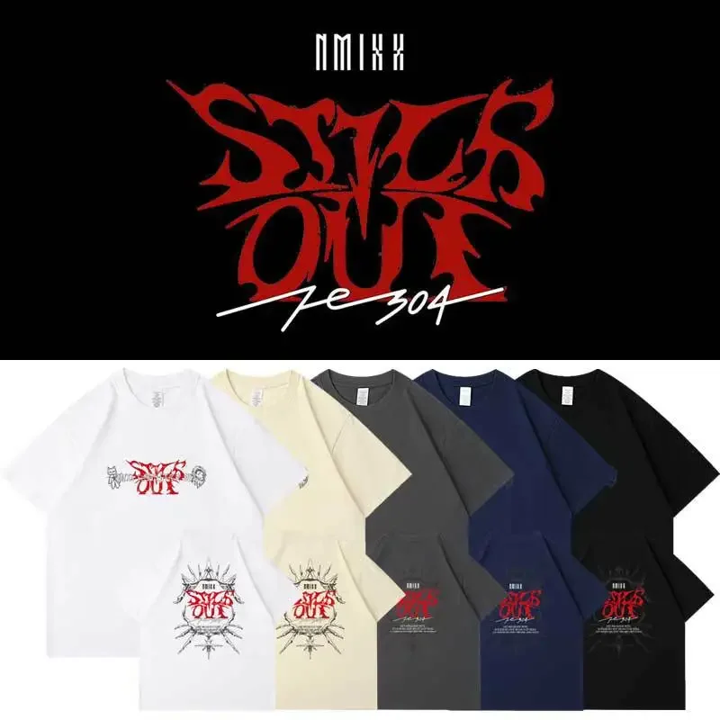 KPOP NMIXX Fe3O4: STICK OUT Album Негабаритная футболка Корейская мода 100% хлопок с круглым вырезом и короткими рукавами Забавная футболка Футболки с графическим рисунком