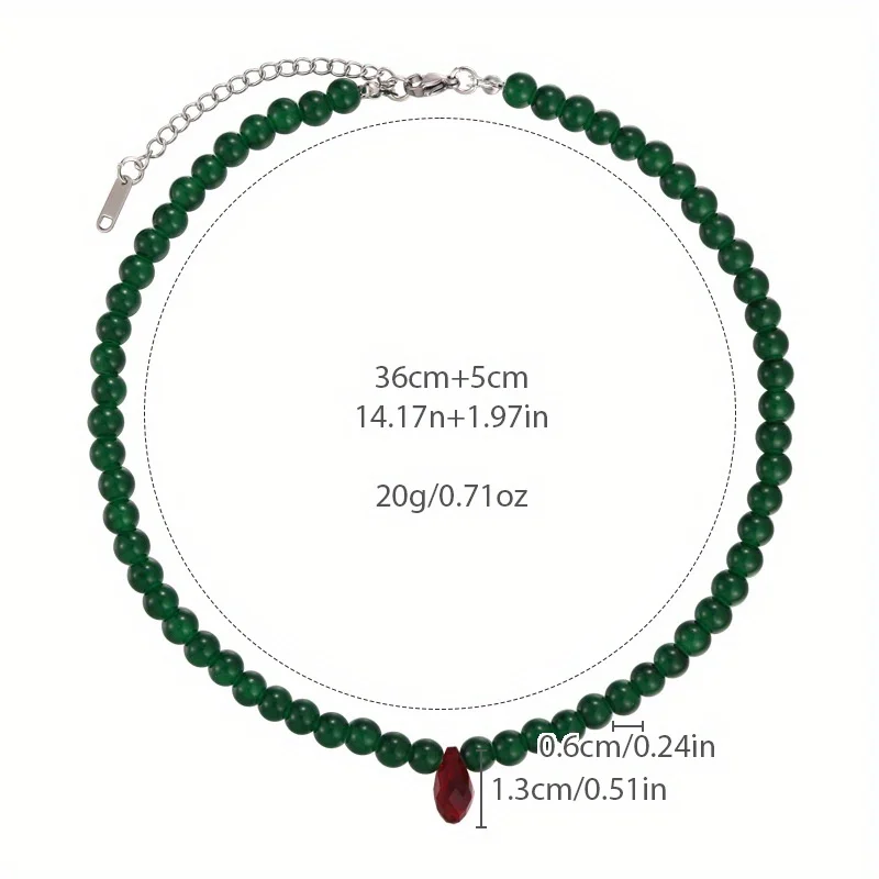 Vintage Green Beaded Necklace with Red Droplet Choker for a Fair-skinned Look，Chinese and Fashionable，Popular Among Netizens