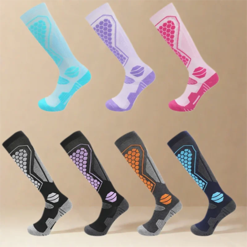 جوارب تزلج حرارية شتوية للرجال والنساء للمشي لمسافات طويلة في الهواء الطلق من الصوف جوارب رياضية دافئة عالية الأنبوب