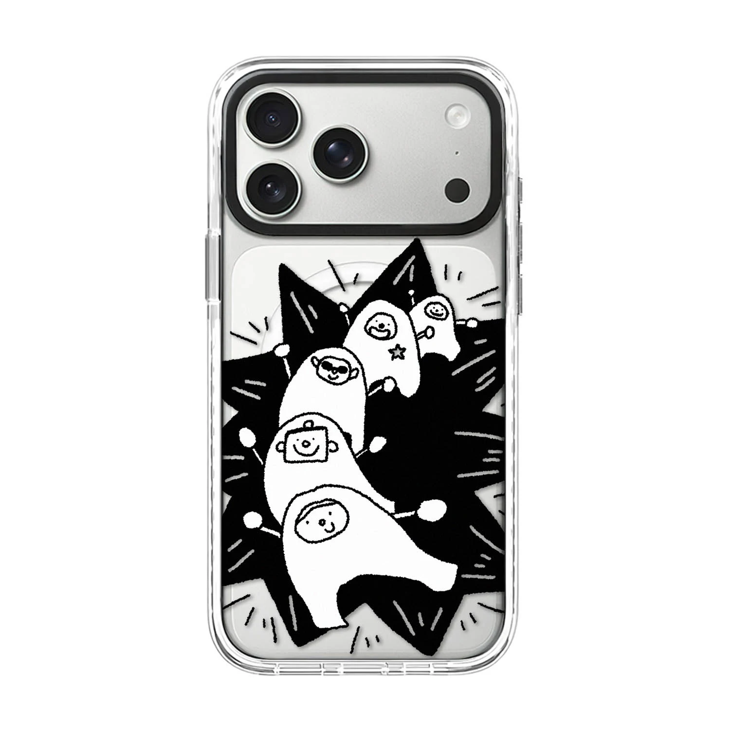 

Transparent Border Queuing Doll Acrylic Black Border Magnetic Case: Compatible with IPhone 17 16 15 14 13 12 Pro Max 17 Air