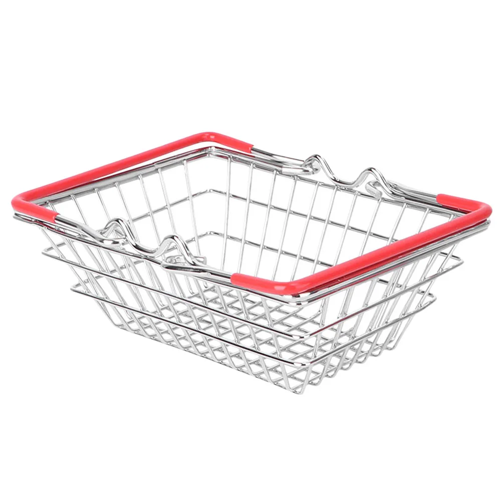 Mini Shopping Basket Metal Wire with Handles Toy for Kids Storage Baskets Shelves