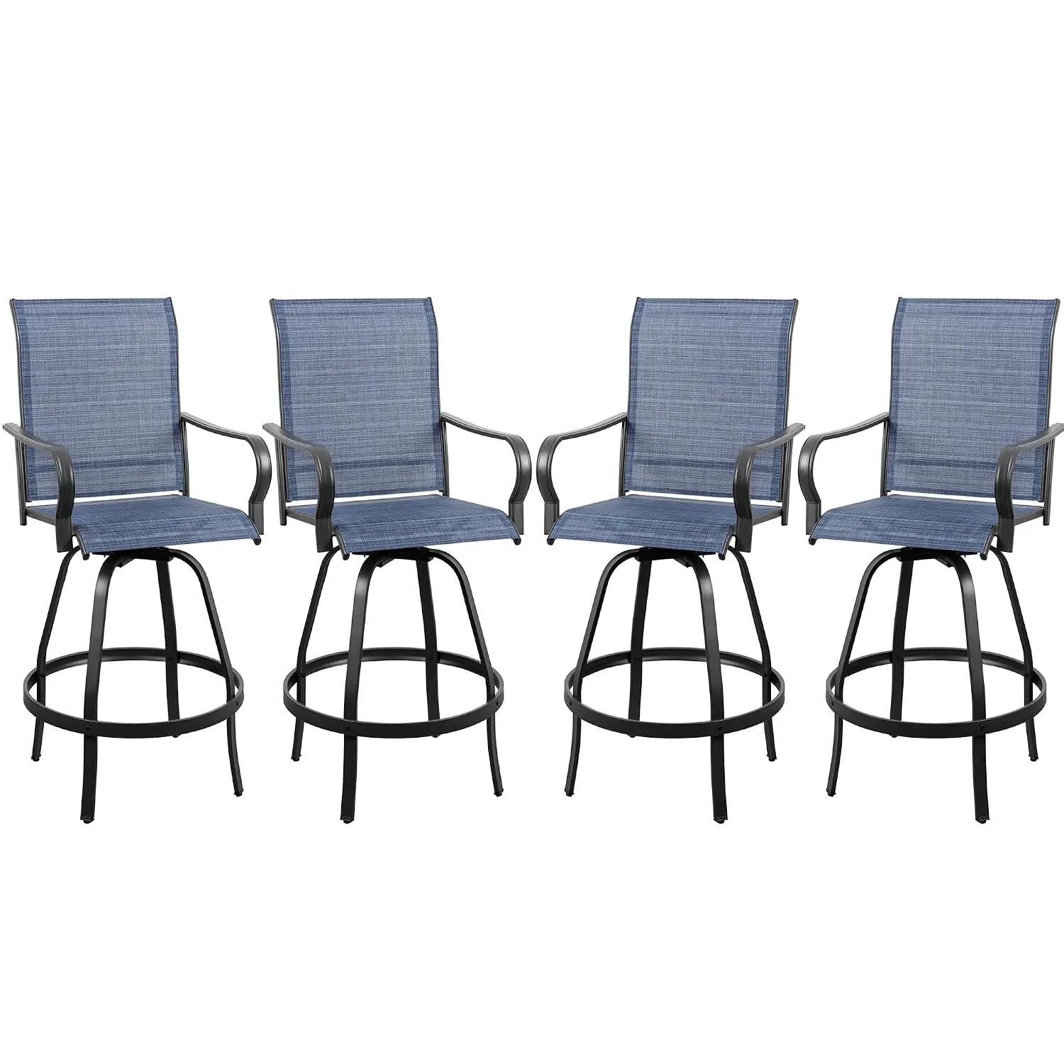 4pc Swivel Bar Stools Set, All Weather Metal Textile Outdoor High Bistro Furniture for Backyard Lawn Garden Balcony, Customized