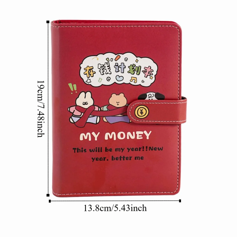 Cartoon 100 Envelope Challenge Binder PU Leather 100 Sheets Money Saving Challenge Book Savings Handbook Cash Envelopes