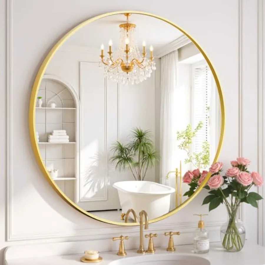 

Wall Mirror 20 Inch Vanity Mirror with Metal Frame, Modern Circle for Bathroom, Entryway, Bedroom, Living Room, Wall Mounted De