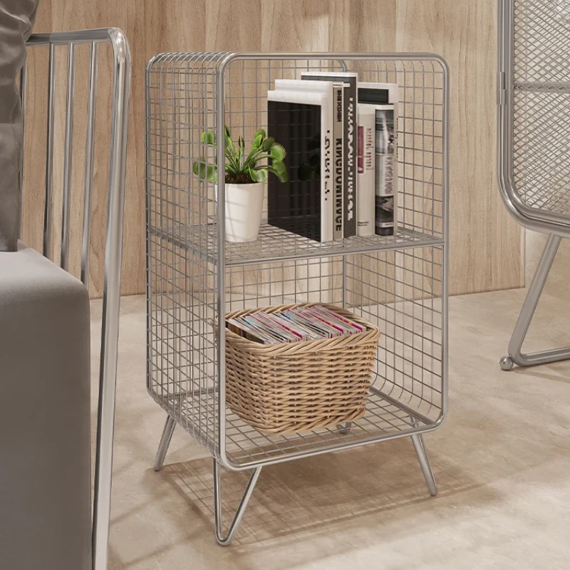 Nordic Iron Grid Bookshelf Multi-Layer Organizer for Living Room Floor Standing Storage Shelf Practical Display Stand