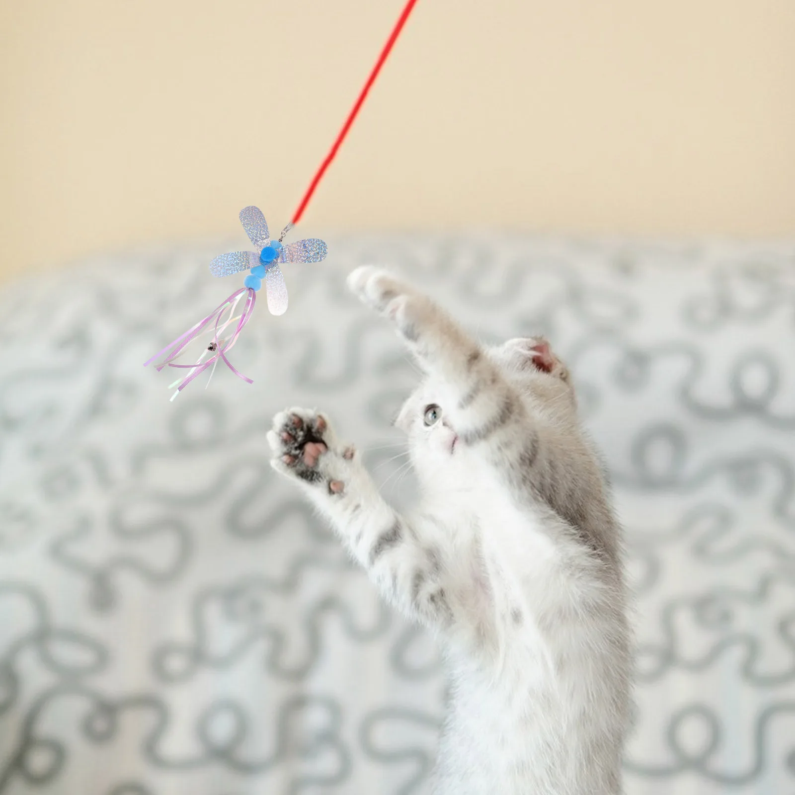 

4Pcs Cat Teaser Bell Stick Interactive Wand Keep Cats Play Cat Teaser Pet Pet Plaything