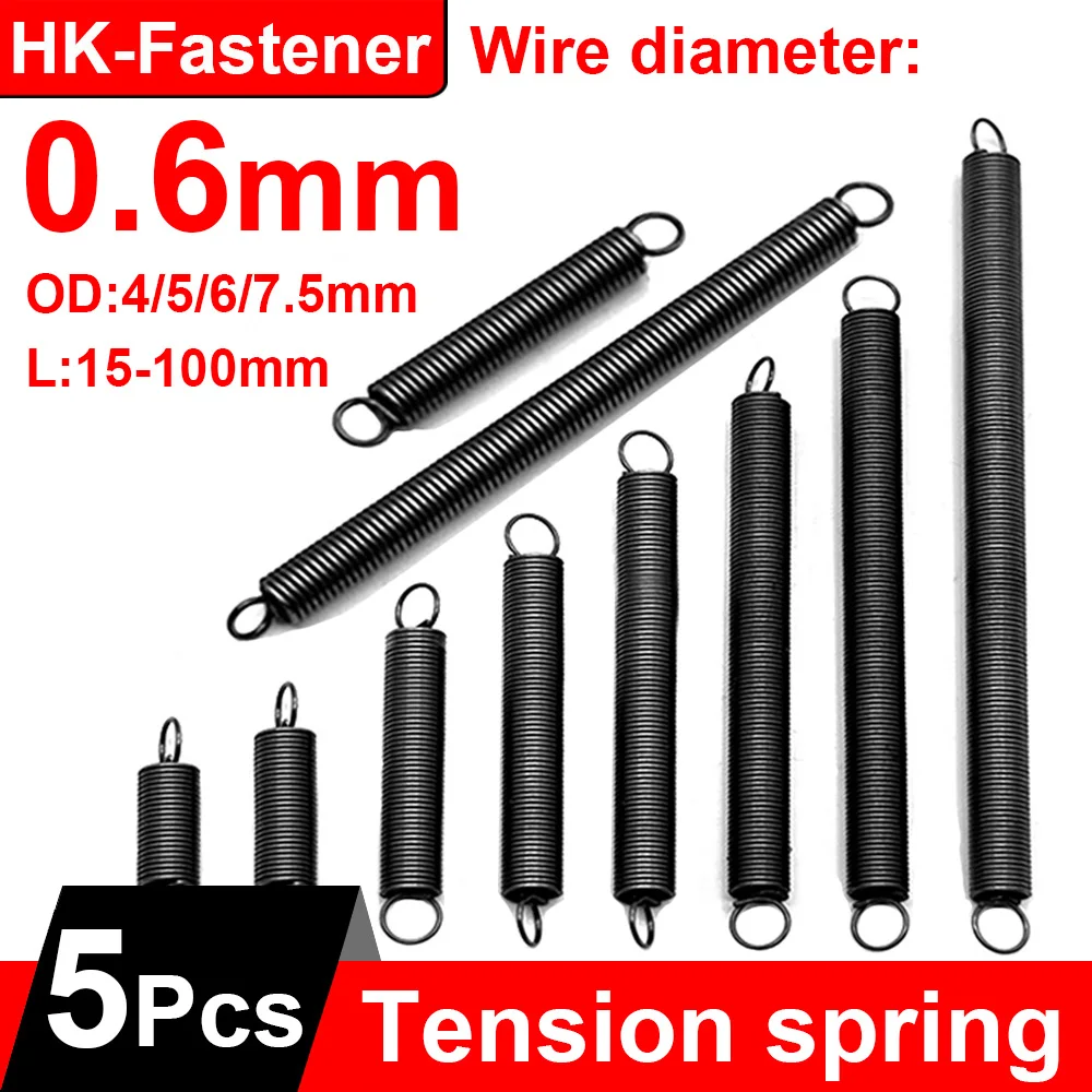 

5Pcs Wire Diameter 0.6mm OD 4-7.5 Dual Hook Small Tension Extension Springs Hardware Accessories Length 15-100mm Pullback Spring
