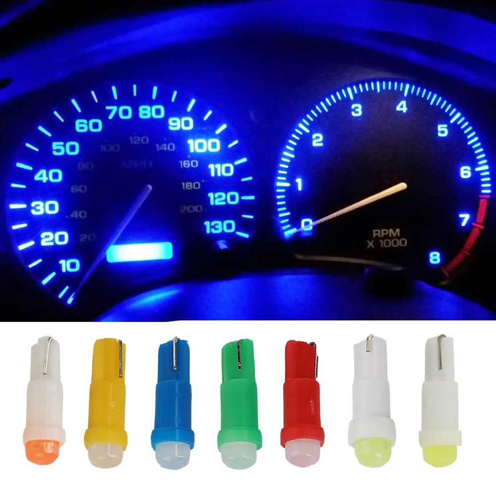 

10pcs T5 Led Bulb Car Led Interior Dashboard Gauge Lamps 1SMD W1.2W W3W Wedge Warming indicator Wedge Yellow Blue