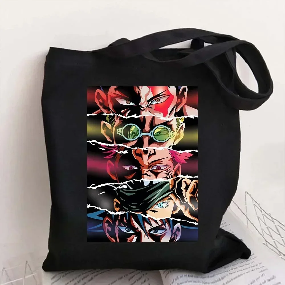 Japan Anime Gojo Satoru Jujutsu Kaisen Black Tote Bag Shopping Shoulder Bags Large Capacity Reusable Shopper Handbags