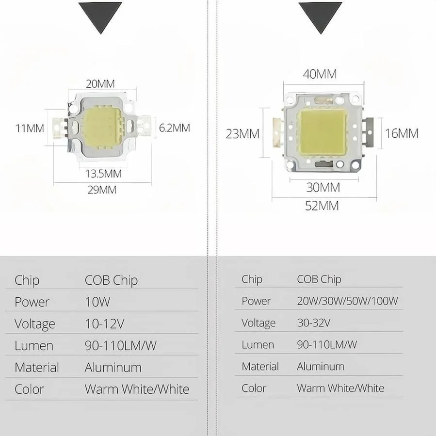 LED Chip Beads 10W 20W 30W 50W 100W Backlight Diode Lamps Warm White Cold White LED Matrix For DIY Flood Light Bulbs Spotlights