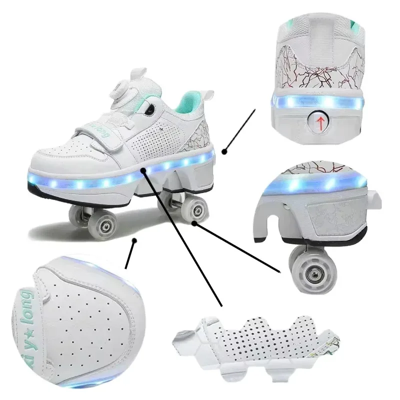 Roller Shoes USB Charging LED Light Up Boys Girls 4 Wheel Sneaker Stylish Adult Casual Skateboarding Skates Sports Shoe