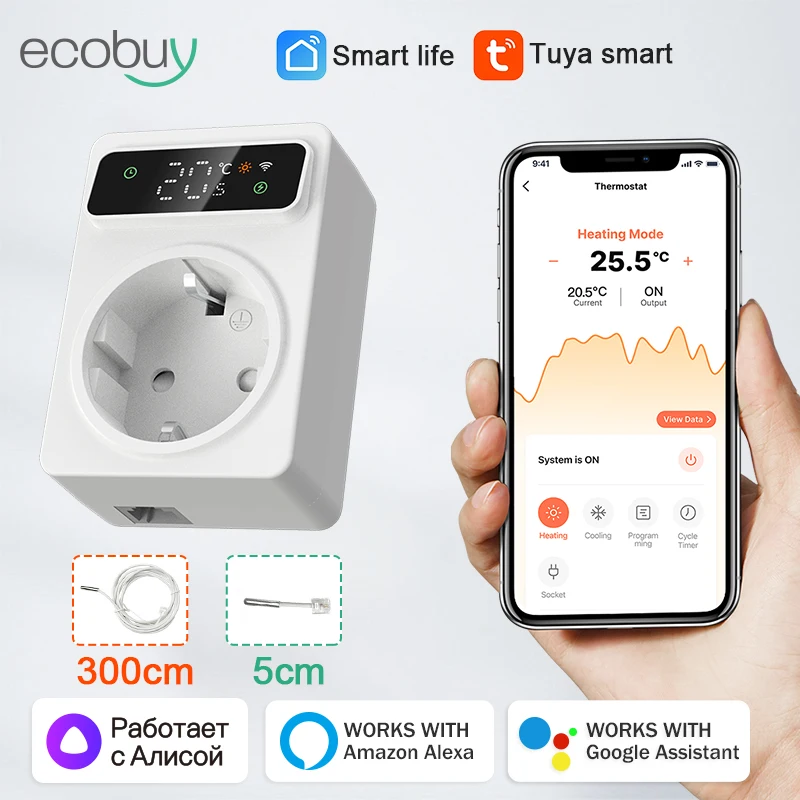 Tuya المنزل الذكي المقابس الذكية Thermost واي فاي المقبس Thermost متحكم في درجة الحرارة ترموستات الموقت واي فاي 16A مخرج التوصيل الذكية