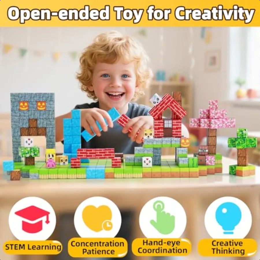 EchoPlan كتل مغناطيسية 100 قطعة اللبنات المغناطيسية لبناء عالم ثلاثي الأبعاد الجذعية البناء الحسي التراص كتل المغناطيس T