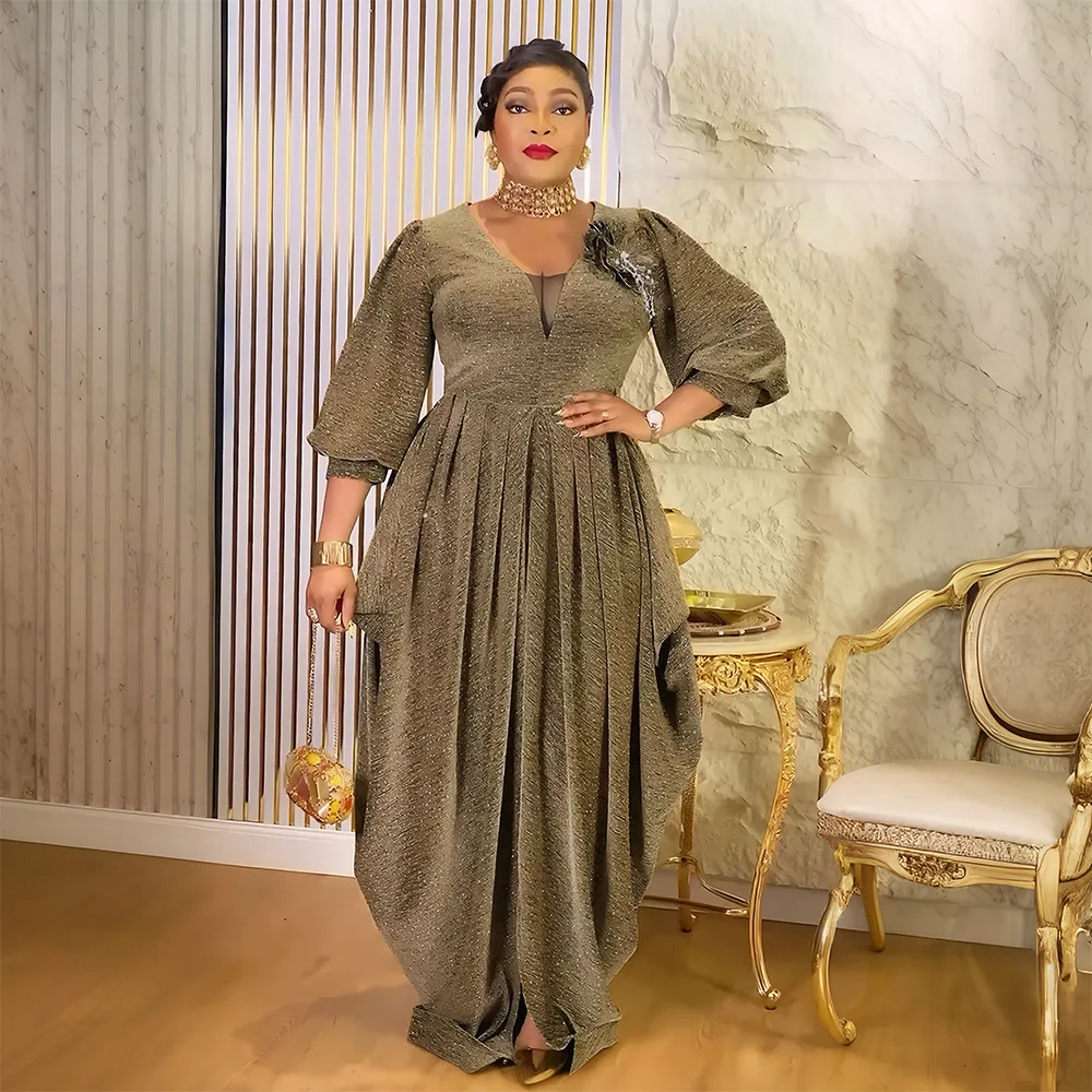 

African Dresses for Woman Party 2025 Elegant Turkey Muslim Maxi Dress Plus Size Fashion Dashiki Ankara Wedding Evening Gown