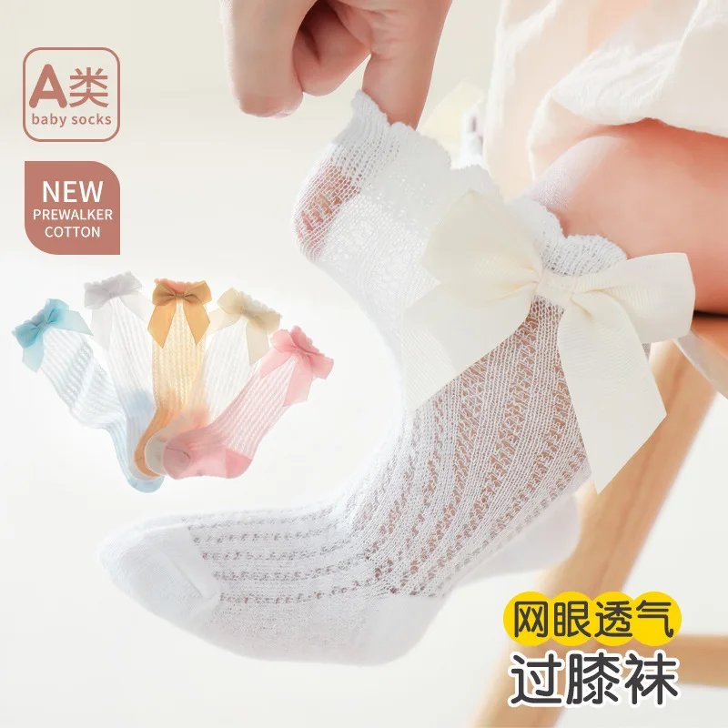 0-3Y Cotton Ultra-thin Bow Children's Socks Summer Thin Mesh Long Tube Baby Socks Little Girl Knee High Stockings