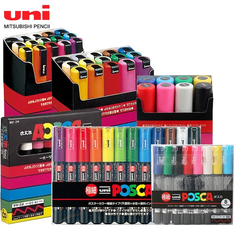 

UNI POSCA Markers Set PC-1M PC-3M PC-5M Painting Filling Dedicated POP Advertising Poster Graffiti Paint Markers Art Supplies