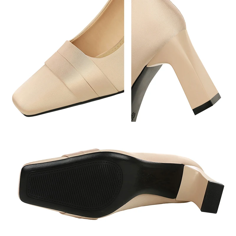 أحذية BIGTREE برأس مربع للنساء أحذية حريرية بكعب عالي فستان مأدبة مع أحذية وصيفة العروس بكعب مكتنز أحذية للسيدات جديد #5