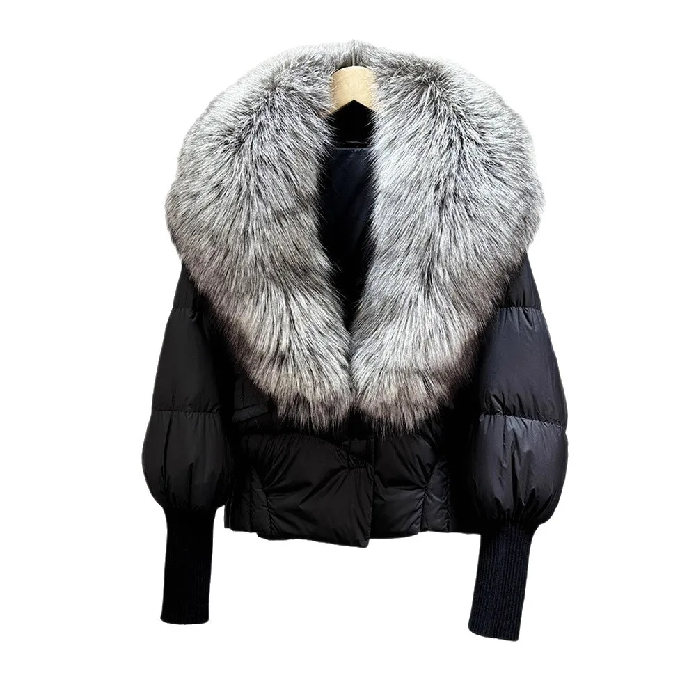 

2025 Women's Clothing Fashion large fur collar knitted cuffs down jacket 1012
