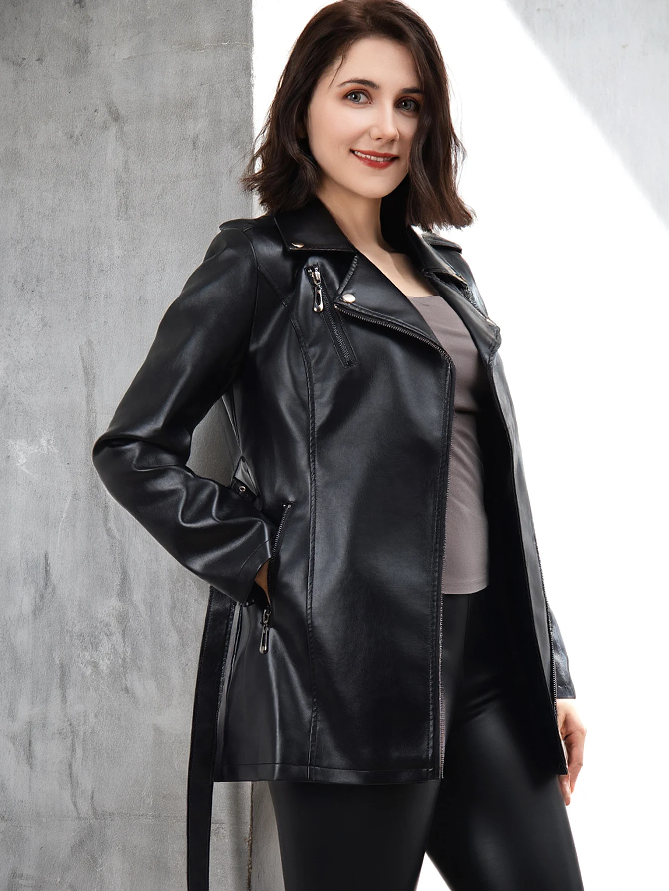 

Women's Stylish Faux Leather Jacket Lightweight Spring Fall Outerwear